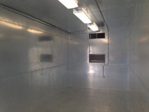 prefab UPS interior, steel wall liner, all metal modular building, non-combustible prefab